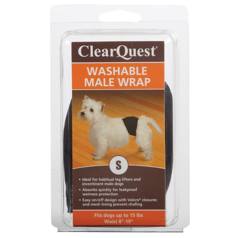 Clear Quest Washable Male Dog Wraps, Reusable, Leakproof Wetness Protection - Small, Black