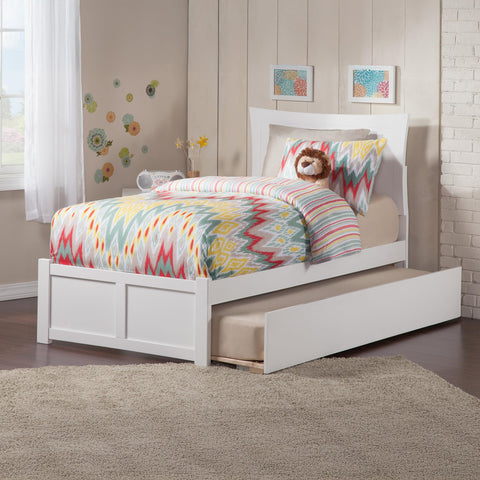 AFI, Metro Twin XL Platform Bed with Footboard, Twin XL Trundle, and Attachable USB Charger, White