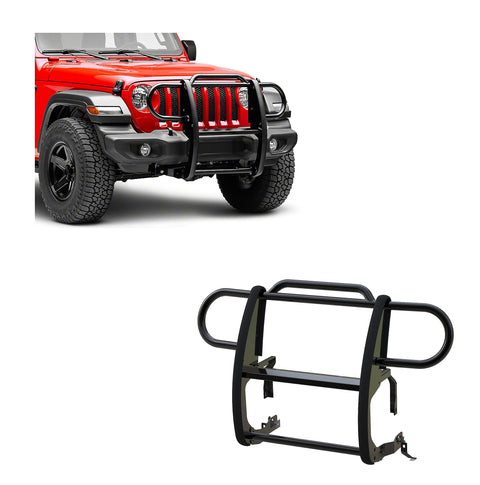 Black Horse Grille brush Bumper Guard Modular Black Compatible with 2020-2024 Jeep Gladiator|2018-2024 Jeep Wrangler(Excl. 21-24 V8 engine and trims)-17JPJLMA
