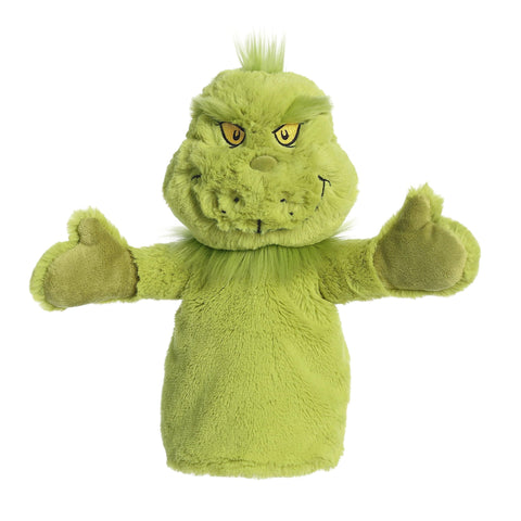 Aurora® Whimsical Dr. Seuss™ Grinch Hand Puppet Stuffed Animal - Officially Licensed Plush for Imaginative Play - Perfect for Kids and Adults - Green 10 Inches