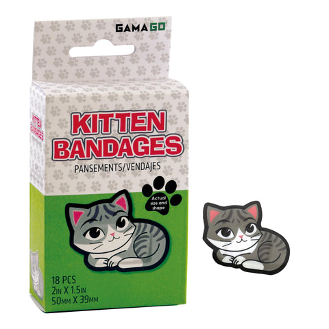 GAMAGO Kitten Adhesive Bandages – Pack of 18, Individually Wrapped Cute Cat Shaped Bandages for Kids & Adults, First Aid Kit Plasters, Sterile, Latex-Free, Easy to Remove