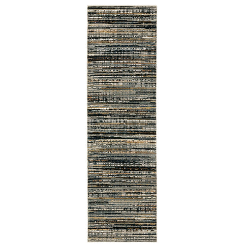 Oriental Weavers Bowen Area Rug - 1332H - 2'3" x 7'6" - in Black/Navy - Modern Style, Stain Resistant, Family and Pet Friendly, Entryway, Hallway Runner Rug