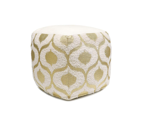 Pasargad Home Grandcanyon Premium Cotton Pouf, 100% Cotton Pouf, Handwoven- Polly Beads Stuffed Pouf- Sitting, Foot Stool- Poufs for Living Room - Luxury Room Decor, 17" x 17" x 17", Ivory/Gold