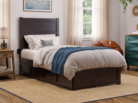 NoHo Twin Extra Long Bed with Footboard and 2 Drawers in Espresso
