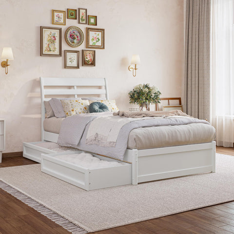 AFI, Emelie Twin XL Platform Bed with Panel Footboard and Storage Drawers, White