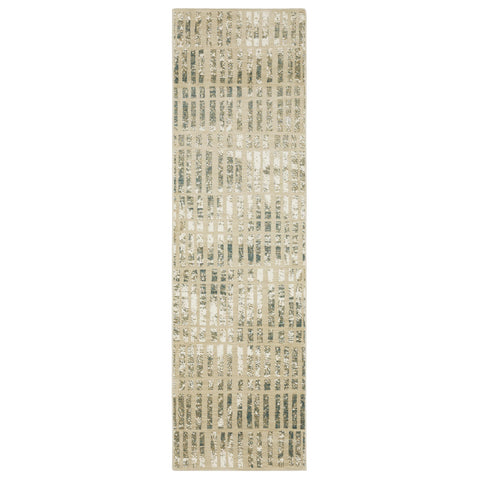Oriental Weavers Reed Area Rug - RE12W - 2'3" x 7'6" - in Beige/Blue - Modern Style, Stain Resistant, Family and Pet Friendly, Entryway, Hallway Runner Rug