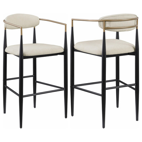 Coaster Home Furnishings - Tina - Set of 2 Upholstered Bar Chairs with Foam Cushioned Seat, Built-in Footrest and Tapering Legs - Contemporary - Dining Room & Kitchen - Beige & Black - 121187