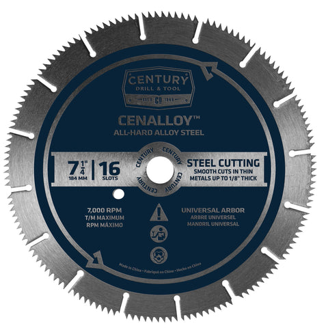 Century Drill & Tool 08207 Cenalloy Iron/Steel Cutting Circular Saw Blade, 7-1/4"