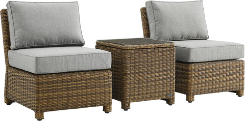 Bradenton 3Pc Armless Wicker Outdoor Chair Set Gray/ Weathered Brown - Side Table & 2 Armless Chairs