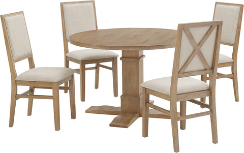 Joanna 5-Piece Round Dining Table Set For 4 Rustic Brown /Creme - Round Table & 4 Upholstered Back Chairs
