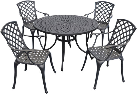 Sedona 46" 5Pc Cast Aluminum Round Outdoor Dining Set Black - 46" Table & 4 High Back Armchairs