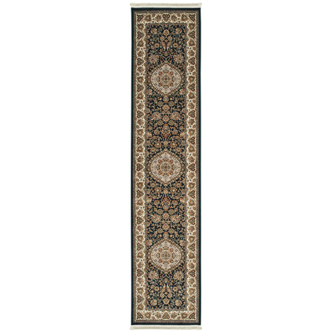 Oriental Weavers Masterpiece Area Rug - 033B2-2'3" x 10' - in Dark Blue/Ivory - Vintage Inspired, Stain Resistant, Family and Pet Friendly, Entryway, Hallway Runner Rug