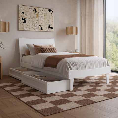 AFI, Phoenix Twin XL Wood Platform Bed with Storage Drawers, White