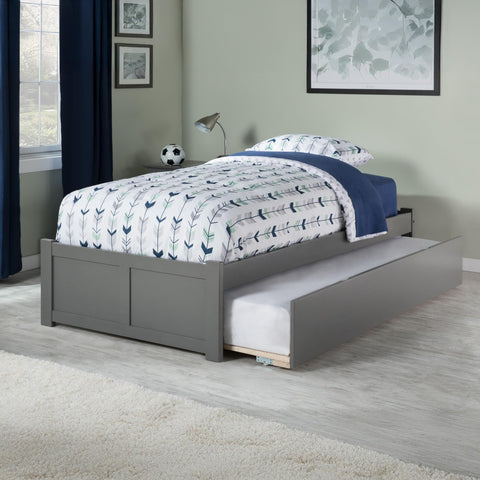 AFI Concord Twin XL Size Platform Bed with Footboard & Twin XL Trundle in Grey