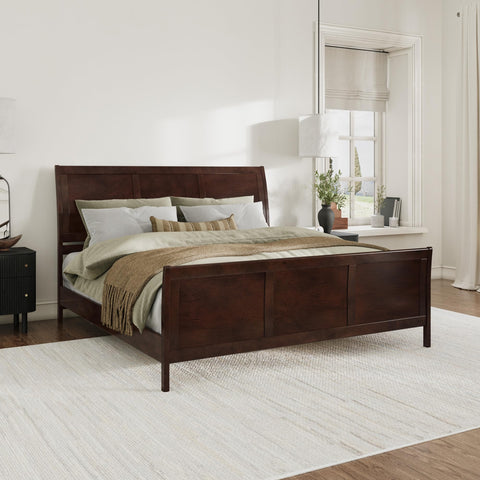 AFI Valencia King Solid Wood Low Profile Sleigh Platform Bed with Matching Footboard in Walnut