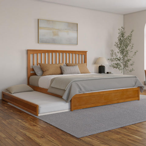 AFI, Everett King Platform Bed with Panel Footboard and Twin XL Trundle, Light Toffee