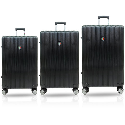 TUCCI Italy BARATRO 3PC Hardside Luggage Set (20", 24", 28") - Black