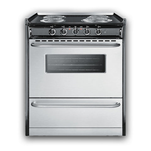 Summit 30” Electric Range, 220V Electric Coil Burners, 3.7 cu.ft. Oven, ADA Complaint, Stainless Steel- TEM210BRWY