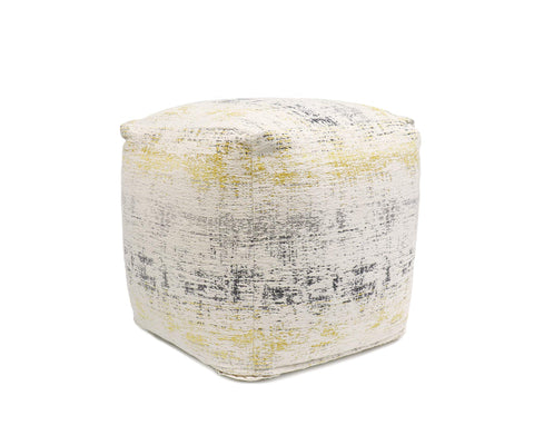 Pasargad Home Grand Canyon Distressed Cotton Pouf (Distressed, 17" x 17" x 17"), Ivory, (PPF-283-1)