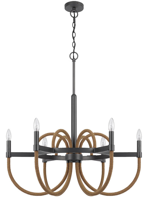 Cal Rowland 60W x 6 Metal/Burlap Roped Chandelier