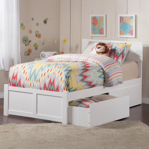 AFI Orlando Twin XL Size Platform Bed with Footboard & Storage Drawers in White