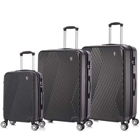 TUCCI Italy COLPI 3PC Hardside Luggage Set (20", 24", 28") - Black