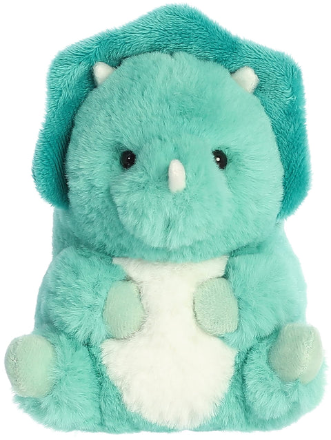 Aurora® Round Rolly Pet™ Teya Triceratops™ Stuffed Animal - Adorable Companions - On-The-Go Fun - Blue 5 Inches