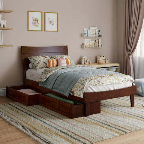 AFI, Phoenix Twin Wood Platform Bed with Storage Drawers, Walnut