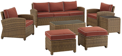 Bradenton 7Pc Wicker Outdoor Sofa Patio Furniture Set Sangria/Weathered Brown - Sofa, Coffee Table, Side Table, 2 Armchairs & 2 Ottomans