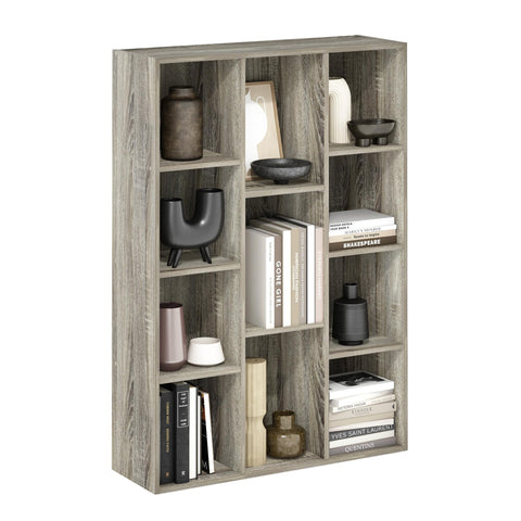 Furinno LUDER Book Shelf, 11-Cube Bookshelf, Reversible Bookcase, 9.4 x 29.1 x 41.7, Easy Assembly, for Living Room, Bedroom, Home Office, French Oak