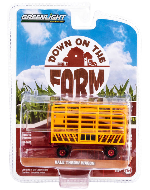 Bale Throw Wagon Yellow and Red Down on The Farm Series 7 1/64 Diecast Model by Greenlight 48070 F