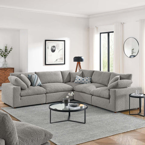 Modway Commix Down-Filled Overstuffed Boucle Fabric 5-Piece Sectional Sofa