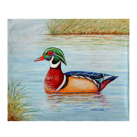 Betsy Drake Male Wood Duck Fleece Throw Blanket 60 X 50 Inches