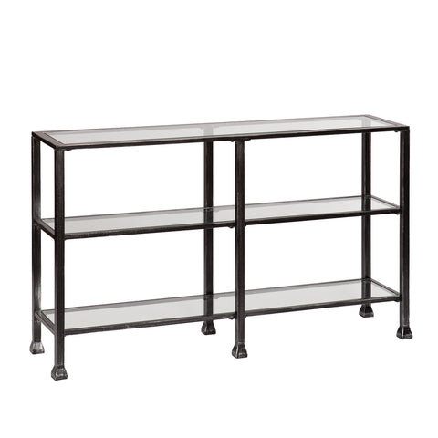 Metal/Glass 3-Tier Console Table - Distressed Black