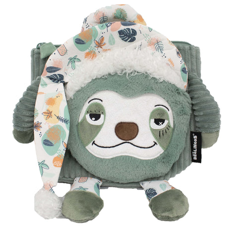 Les Déglingos - Velvet Backpack - Ultra Soft - Plush - Nursery Bag or Nanny - Suitable from Birth - Baby Gift, Green, 34cm