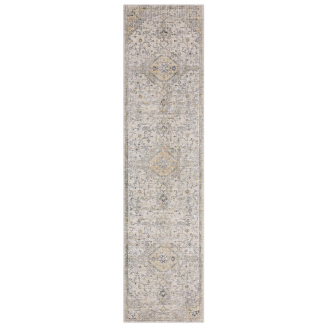 Oriental Weavers Windham Hand-Made Wool Blend Area Rug - WIN03-2'6" x 10' - in Grey/Gold - Vintage Inspired, Hand-Made Wool Blend Rugs, Entryway, Hallway Runner Rug