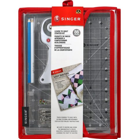 SINGER Learn to Quilt Sewing Kit for Beginners and Adults with Rotary Cutter, Cutting Mat, Acrylic Ruler, and More