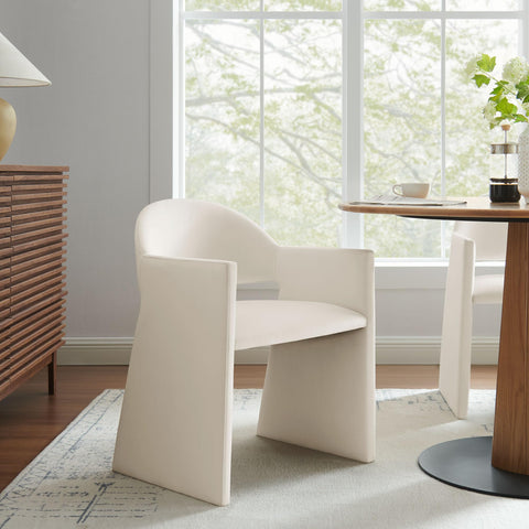 Modway Talia Performance Velvet Dining Armchair in Alabaster - Modern Curved Dining Chair with Open-Back - Stain-Resistant Velvet Barrel Chair - Living Room Accent Chair with Arms