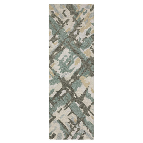 Oriental Weavers Kipton Hand-Made Wool Area Rug - KIP08-2'6" x 8' - in Grey/Teal - Modern Style, Hand-Made Wool Rugs, Entryway, Hallway Runner Rug