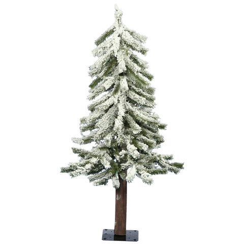 Vickerman Artificial 2' x 14" Flocked Alpine Christmas Tree, Unlit - Snow Covered Faux Tree - Seasonal Indoor Home Decor - Real Wood Trunk