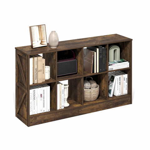 Furinno Jensen Book Shelf, 8-Cube Farmhouse Bookshelf, Display Bookcase, 11.8 x 47.6 x 26.8, for Living Room, Bedroom, Home Office, Amber Pine