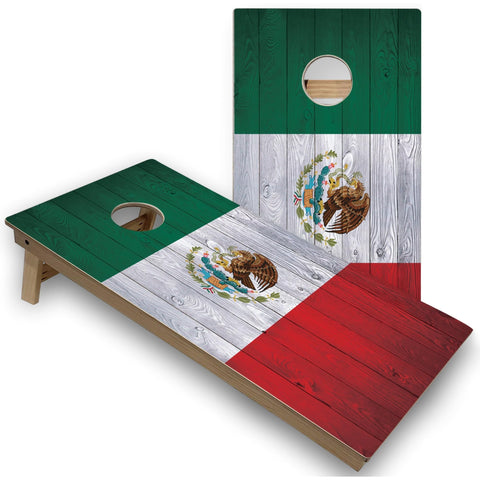 Skip's Garage Mexico Flag All-Weather Cornhole Boards - PVC - Include Hole Lights