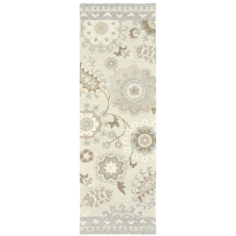 Oriental Weavers Craft Hand-Made Wool Area Rug - 93005-2'6" x 8' - in Ivory/Grey - Scandinavian Inspired, Hand-Made Wool Rugs, Entryway, Hallway Runner Rug