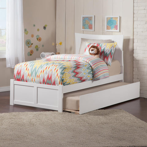 AFI, Metro Twin Platform Bed with Footboard, Twin Trundle, and Attachable USB Charger, White