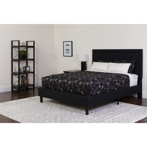 Flash Furniture Roxbury Queen Size Tufted Upholstered Platform Bed in Black Fabric with Memory Foam -Mattress