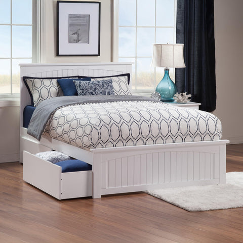 AFI Nantucket Queen Size Platform Bed with Matching Footboard & Storage in White