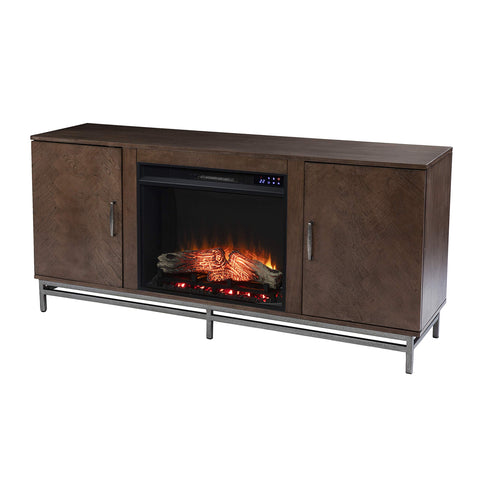 SEI Furniture Dibbonly Electric Fireplace TV Stand for TVs up to 56 Inches with Touch Screen Control Panel, Brown