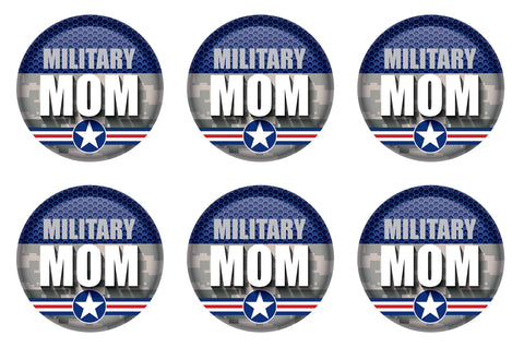 Beistle 6 Piece USA Proud Military Mom Pinback Button Badge Pins for 4th of July Patriotic Decorations Independence Day Party Supplies and Favors, 2", Blue/Gray/White/Red