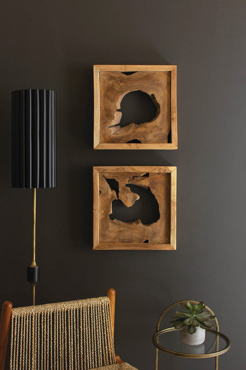 KALALOU DWA1028 Set of Two Framed Teak Wall Art