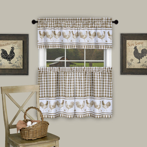 ACHIM Light Filtering Printed Tier & Valance Window Curtain Set - 58 Inch Length, 24 Inch Width - Barnyard (Taupe), Machine Washable Drape for Kitchen, Bedroom, Living, & Dining Room Home Decor